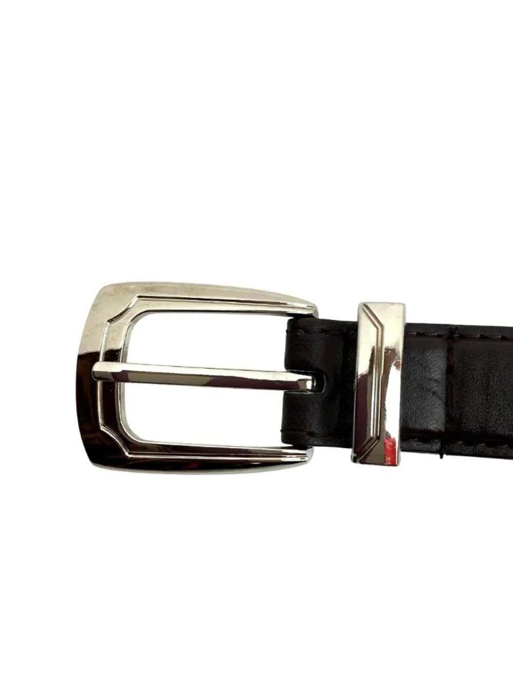 Western Leather Belt With Polished Silver Buckle & Oval Detail Mens 38 Brown